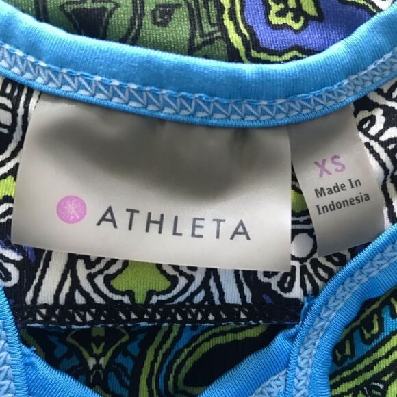 Athleta Blue Green Paisley Drawstring Racerback Swim Top - Picture 11 of 13